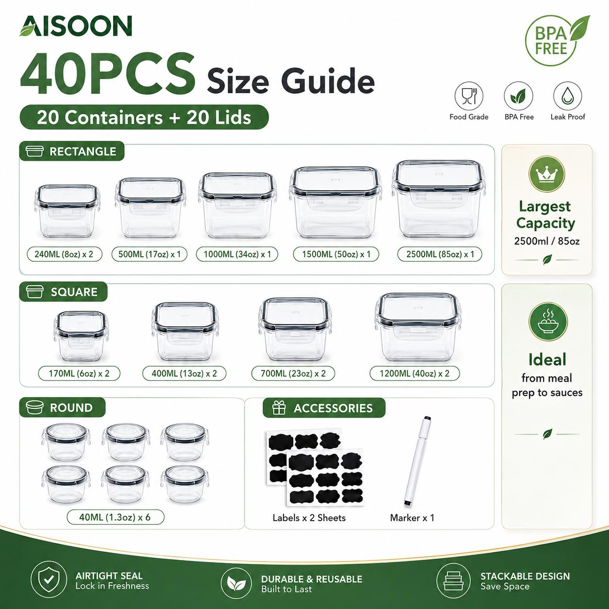 40PCS Airtight Food Storage Co - Meal Prep Kitchen review and price